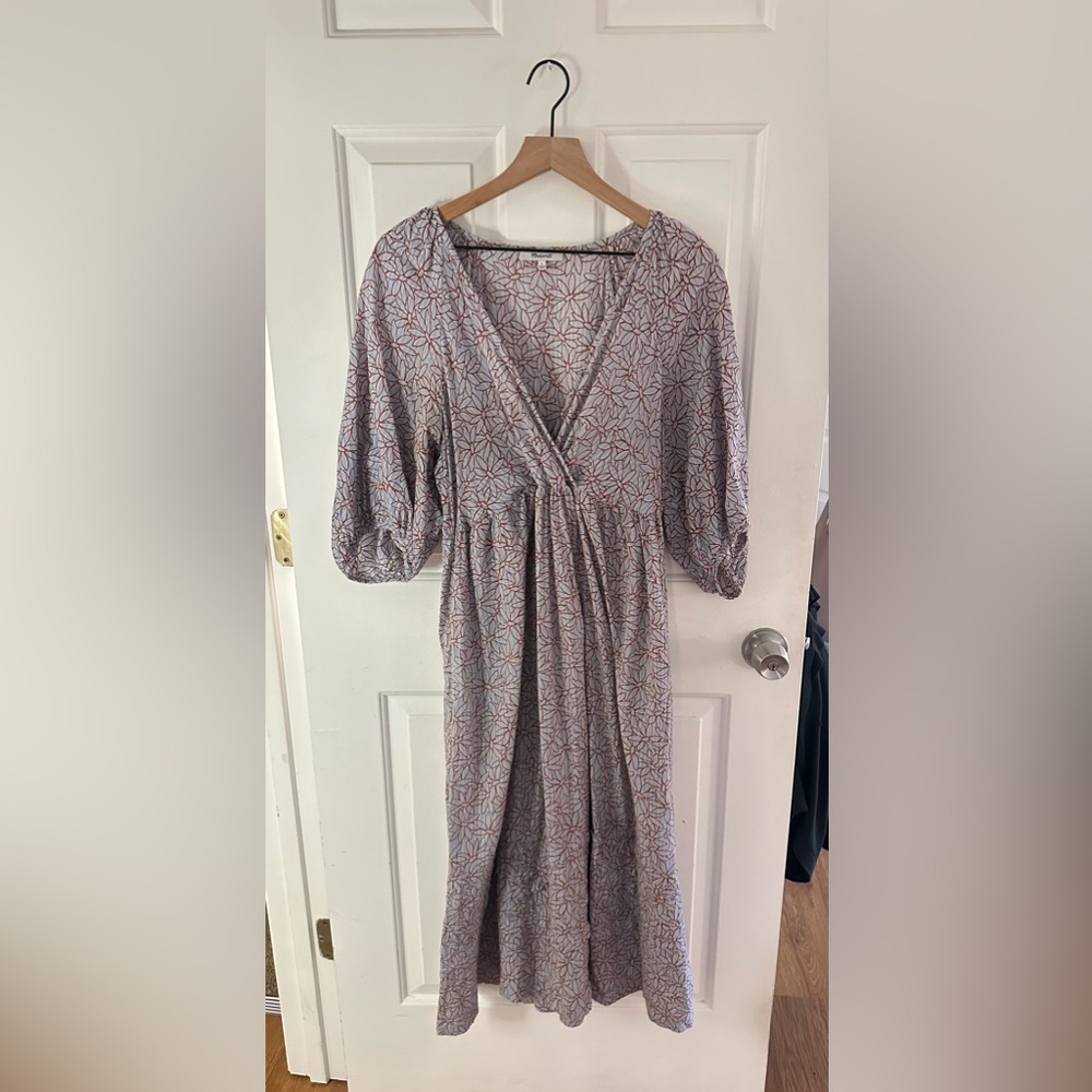 Madewell Geometric Print Midi Dress in Cream and Brown